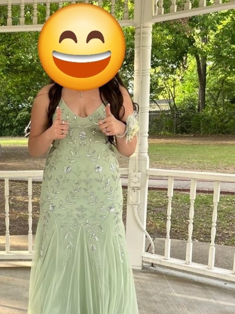 Sage Green Beaded Prom Gown